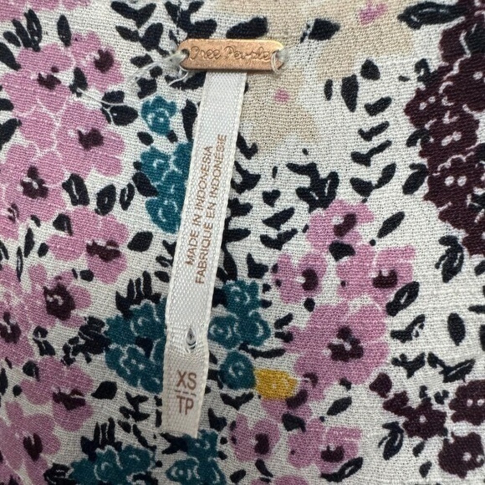 Free People‎ Floral Mini Dress Cutout Tie Sleeve Cottagecore XS Extra Small - Picture 8 of 9